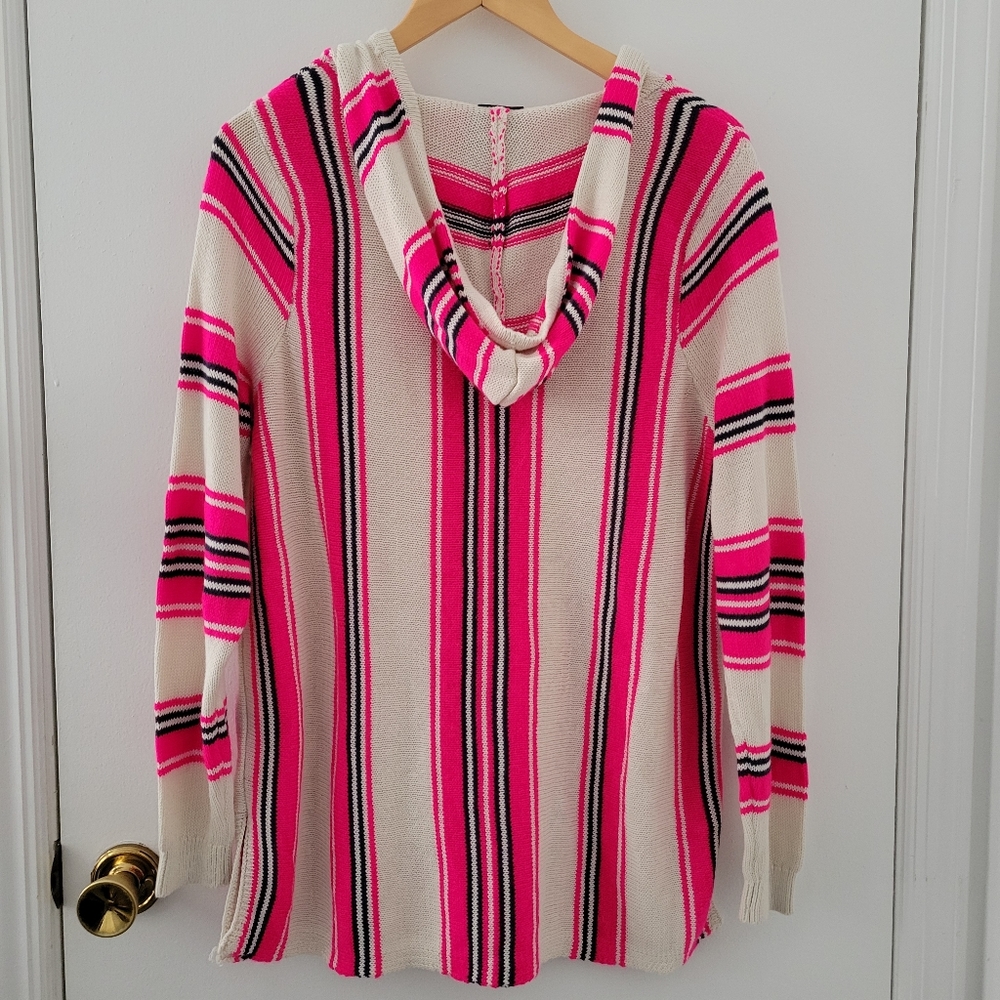 Torrid || 00 Neon Pink Stripe Baja Hoodie - Picture 2 of 11